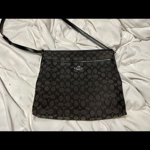 Coach crossbody logo purse. Black and gray logo print